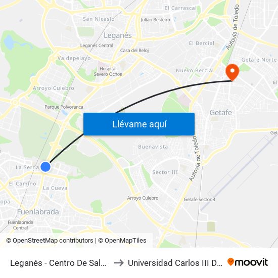 Leganés - Centro De Salud Mental to Universidad Carlos III De Madrid map