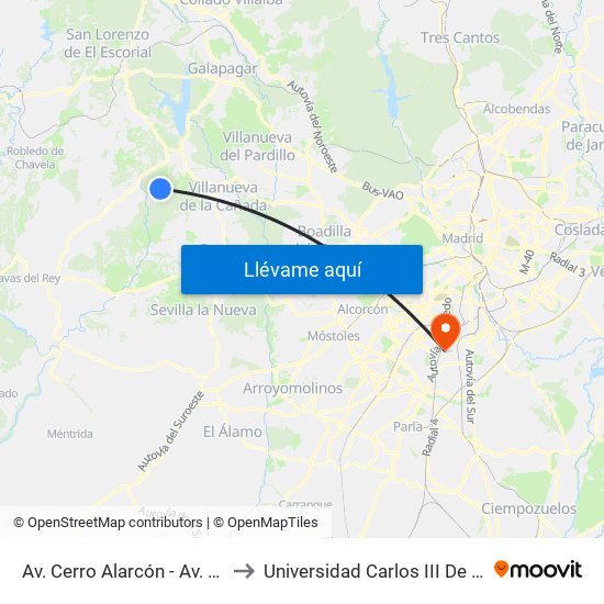Av. Cerro Alarcón - Av. Madrid to Universidad Carlos III De Madrid map