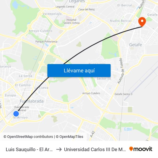 Luis Sauquillo - El Arroyo to Universidad Carlos III De Madrid map
