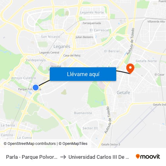 Parla - Parque Polvoranca to Universidad Carlos III De Madrid map