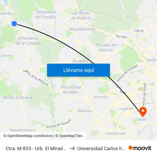 Ctra. M-853 - Urb. El Mirador Del Romero to Universidad Carlos III De Madrid map