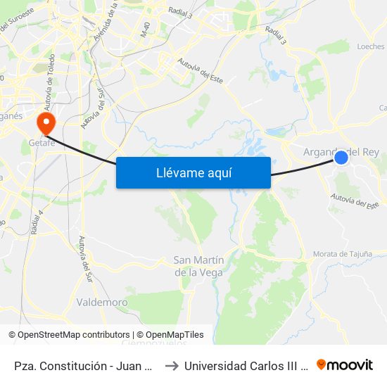 Pza. Constitución - Juan De La Cierva to Universidad Carlos III De Madrid map