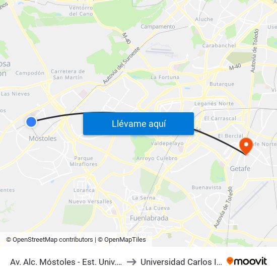Av. Alc. Móstoles - Est. Univ. Rey Juan Carlos to Universidad Carlos III De Madrid map
