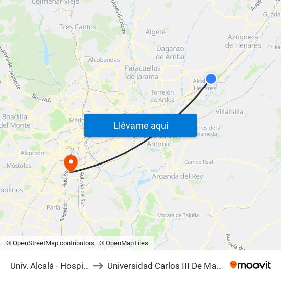 Univ. Alcalá - Hospital to Universidad Carlos III De Madrid map