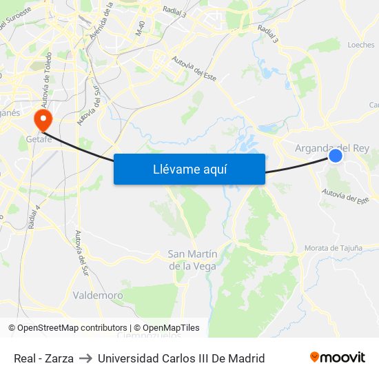 Real - Zarza to Universidad Carlos III De Madrid map