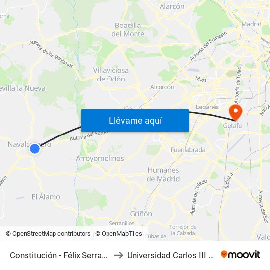 Constitución - Félix Serrano Del Real to Universidad Carlos III De Madrid map