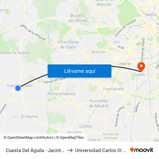 Cuesta Del Águila - Jacinto González to Universidad Carlos III De Madrid map