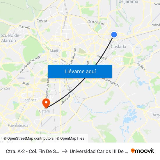 Ctra. A-2 - Col. Fin De Semana to Universidad Carlos III De Madrid map