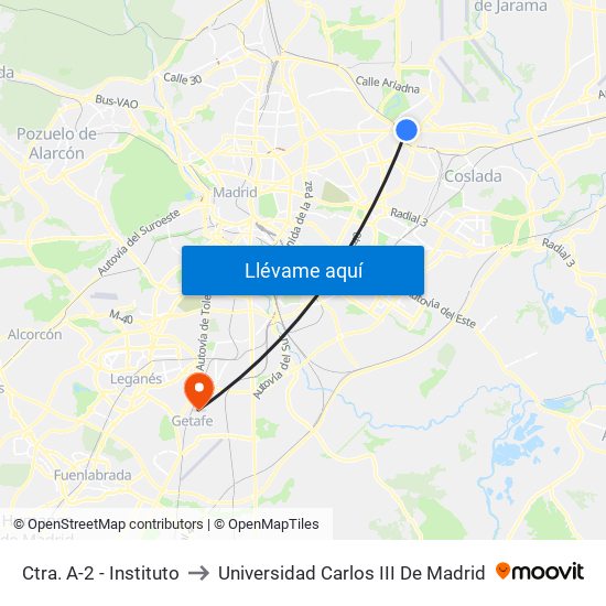 Ctra. A-2 - Instituto to Universidad Carlos III De Madrid map