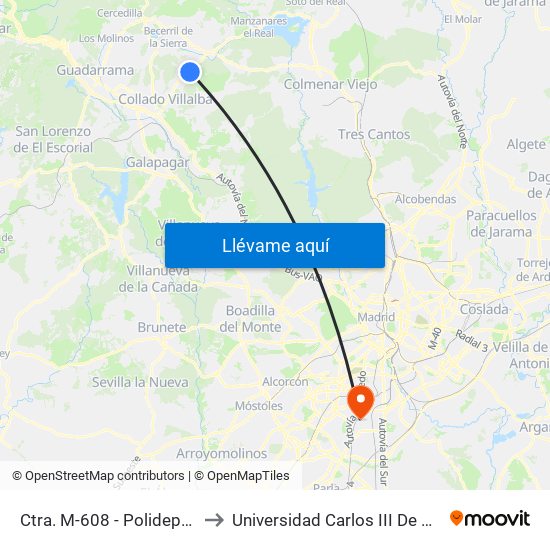 Ctra. M-608 - Polideportivo to Universidad Carlos III De Madrid map