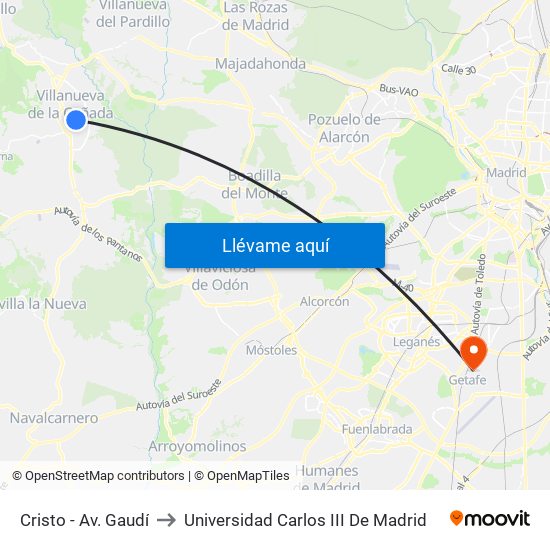 Cristo - Av. Gaudí to Universidad Carlos III De Madrid map
