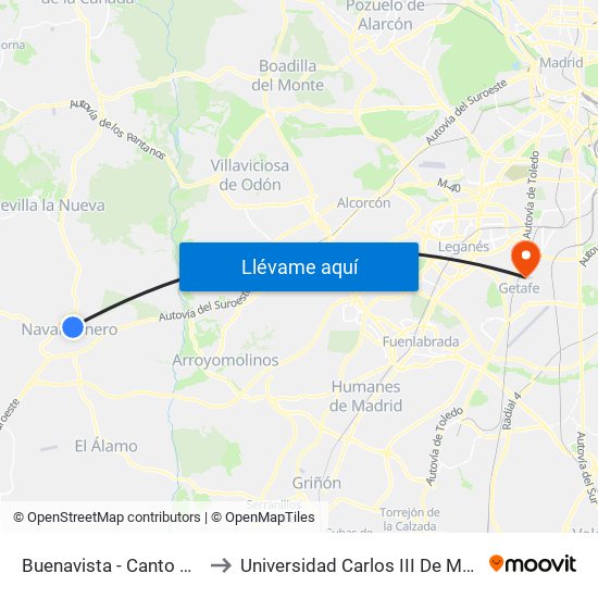 Buenavista - Canto Pelín to Universidad Carlos III De Madrid map