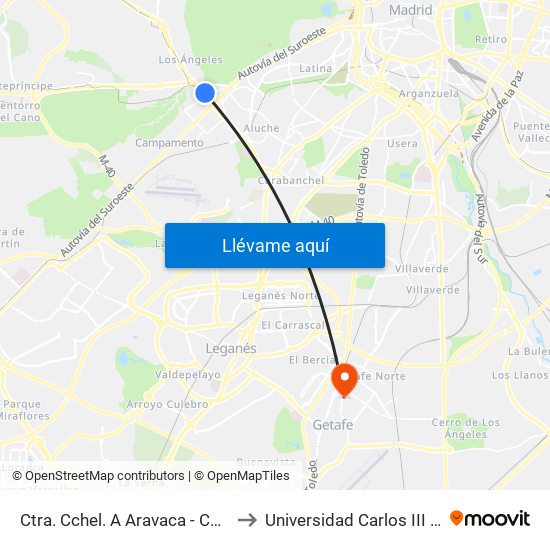 Ctra. Cchel. A Aravaca - Colonia Jardín to Universidad Carlos III De Madrid map