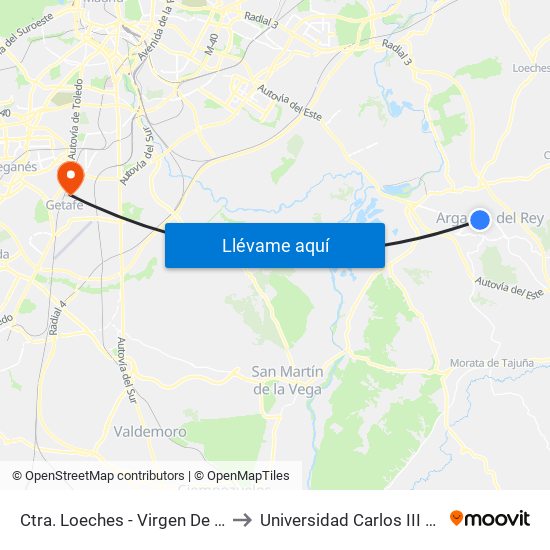 Ctra. Loeches - Virgen De Guadalupe to Universidad Carlos III De Madrid map