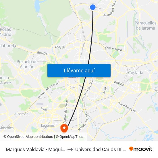 Marqués Valdavia - Máquina Del Tren to Universidad Carlos III De Madrid map