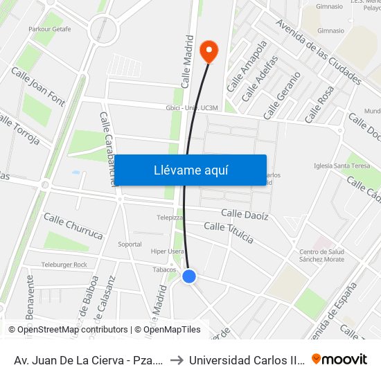 Av. Juan De La Cierva - Pza. San Sebastián to Universidad Carlos III De Madrid map