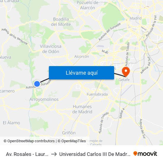 Av. Rosales - Laurel to Universidad Carlos III De Madrid map