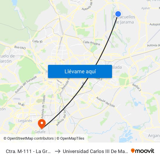 Ctra. M-111 - La Granja to Universidad Carlos III De Madrid map