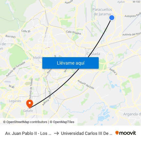 Av. Juan Pablo II - Los Andes to Universidad Carlos III De Madrid map