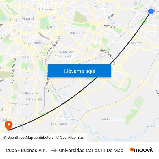 Cuba - Buenos Aires to Universidad Carlos III De Madrid map