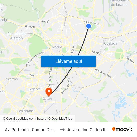 Av. Partenón - Campo De Las Naciones to Universidad Carlos III De Madrid map