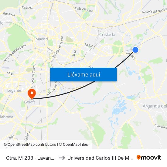 Ctra. M-203 - Lavandería to Universidad Carlos III De Madrid map