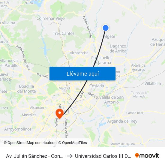 Av. Julián Sánchez - Constitución to Universidad Carlos III De Madrid map