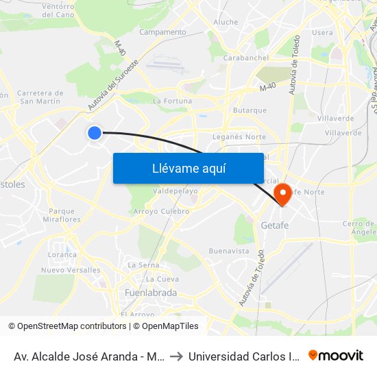 Av. Alcalde José Aranda - Maestro Victoria to Universidad Carlos III De Madrid map