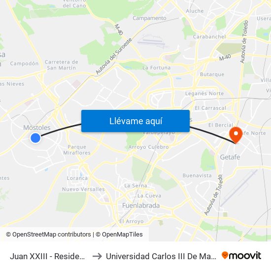 Juan XXIII - Residencia to Universidad Carlos III De Madrid map