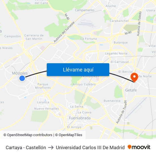 Cartaya - Castellón to Universidad Carlos III De Madrid map