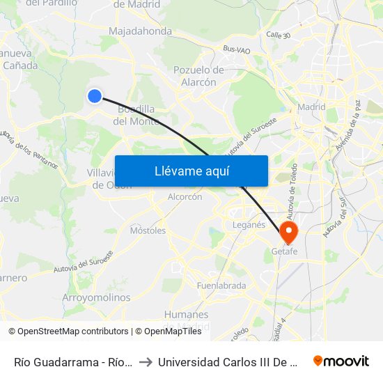 Río Guadarrama - Río Tajo to Universidad Carlos III De Madrid map