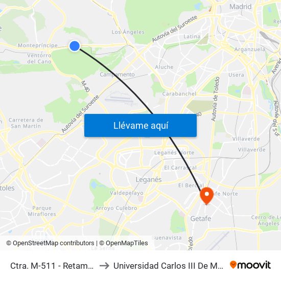 Ctra. M-511 - Retamares to Universidad Carlos III De Madrid map