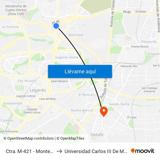 Ctra. M-421 - Montejano to Universidad Carlos III De Madrid map