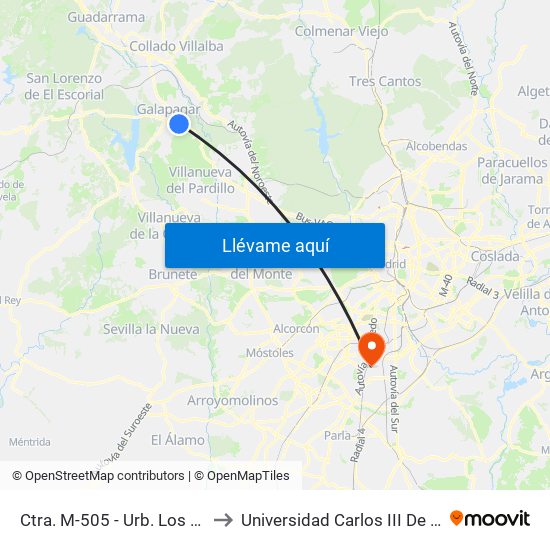 Ctra. M-505 - Urb. Los Gamos to Universidad Carlos III De Madrid map