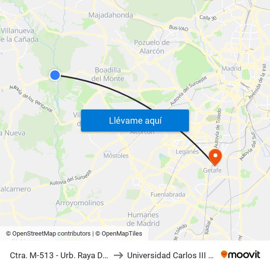 Ctra. M-513 - Urb. Raya Del Palancar to Universidad Carlos III De Madrid map