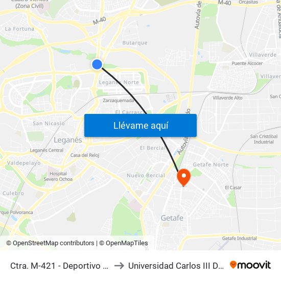 Ctra. M-421 - Deportivo Butarque to Universidad Carlos III De Madrid map