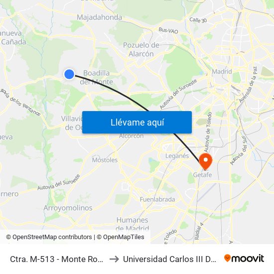 Ctra. M-513 - Monte Romanillos to Universidad Carlos III De Madrid map