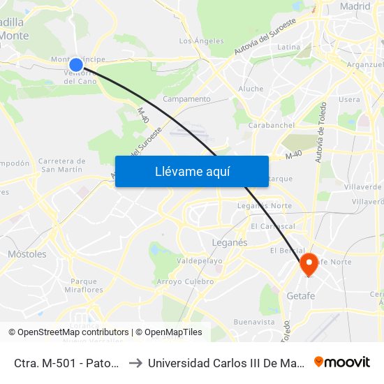 Ctra. M-501 - Patones to Universidad Carlos III De Madrid map