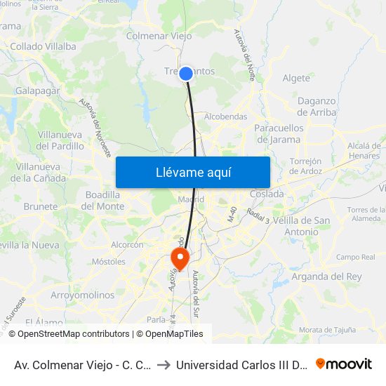 Av. Colmenar Viejo - C. C. El Zoco to Universidad Carlos III De Madrid map