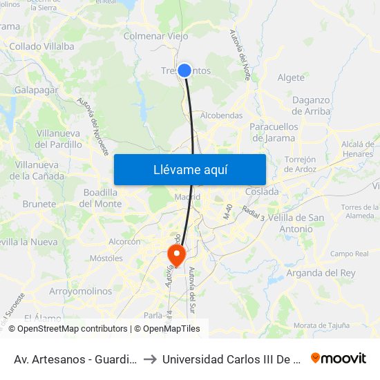 Av. Artesanos - Guardia Civil to Universidad Carlos III De Madrid map