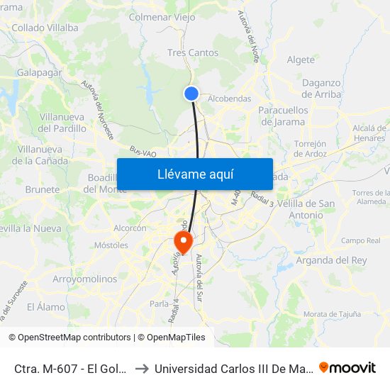 Ctra. M-607 - El Goloso to Universidad Carlos III De Madrid map