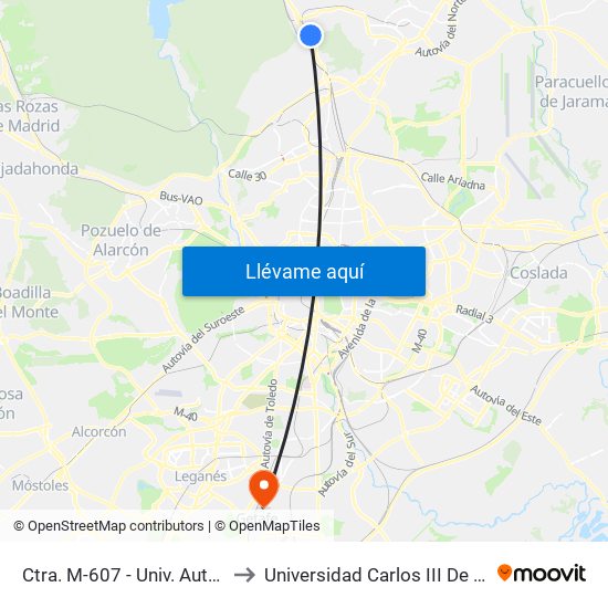 Ctra. M-607 - Univ. Autónoma to Universidad Carlos III De Madrid map