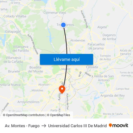 Av. Montes - Fuego to Universidad Carlos III De Madrid map