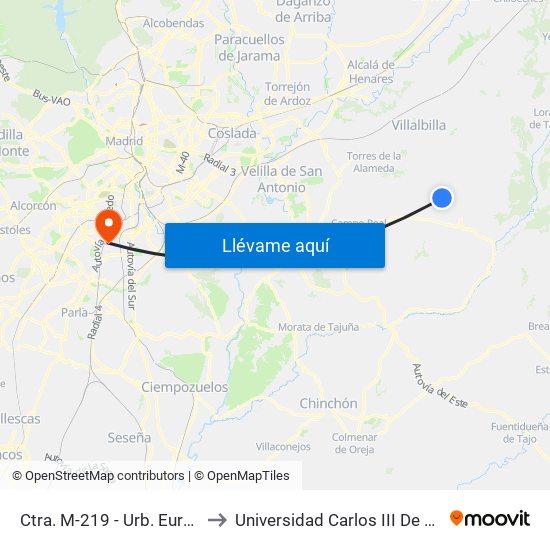 Ctra. M-219 - Urb. Eurovillas to Universidad Carlos III De Madrid map