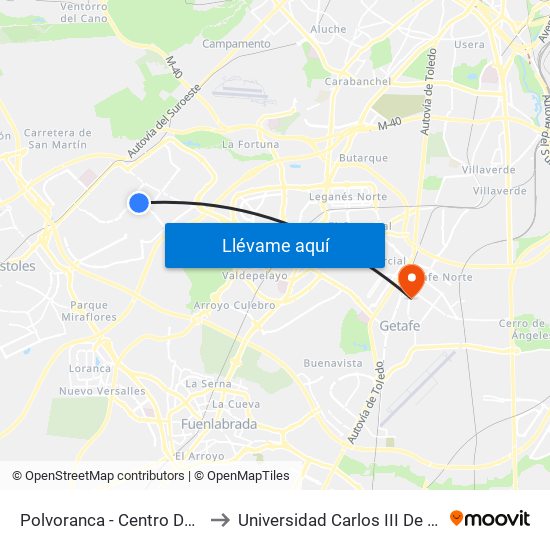 Polvoranca - Centro De Salud to Universidad Carlos III De Madrid map