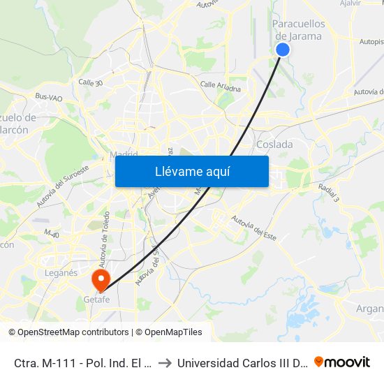 Ctra. M-111 - Pol. Ind. El Cervellón to Universidad Carlos III De Madrid map