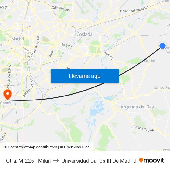 Ctra. M-225 - Milán to Universidad Carlos III De Madrid map