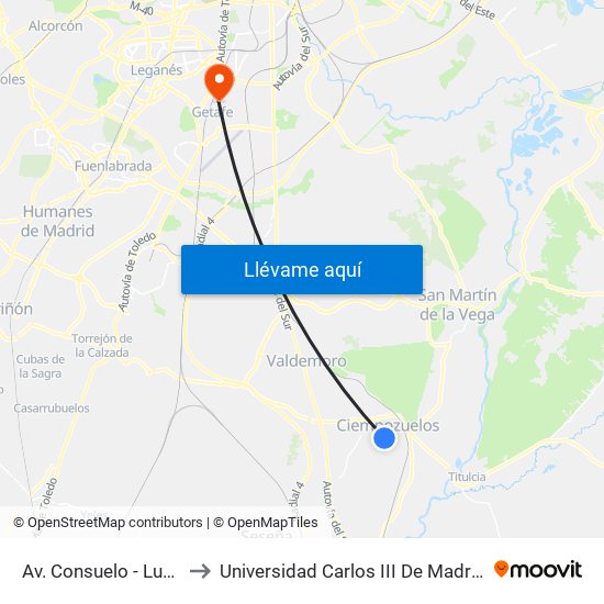 Av. Consuelo - Luna to Universidad Carlos III De Madrid map