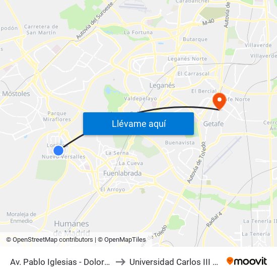 Av. Pablo Iglesias - Dolores Ibárruri to Universidad Carlos III De Madrid map