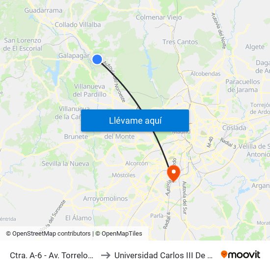 Ctra. A-6 - Av. Torrelodones to Universidad Carlos III De Madrid map
